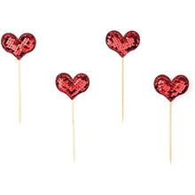 Load image into Gallery viewer, 20 pcs red heart cupcake topper Shiny Fish Scale Sequins Cake Topper Decoration for Sweet Love Theme Wedding Engagement,Valentine's Day Bridal Shower Party Cake Decors (20pcs Red heart)