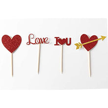 Load image into Gallery viewer, 24pcs Red Heart Cupcake topper Glitter Red Heart Cupake Toppers Picks Cake Topper Decoration for Sweet Love Theme Wedding Engagement,Valentine's Day Bridal Shower Party Cake Decors (24pcs Red Gold heart)