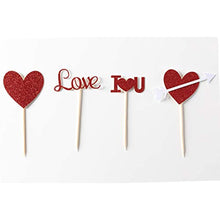 Load image into Gallery viewer, 24pcs Red Heart Cupcake topper Glitter Red Heart Cupake Toppers Picks Cake Topper Decoration for Sweet Love Theme Wedding Engagement,Valentine's Day Bridal Shower Party Cake Decors (24pcs Red heart)
