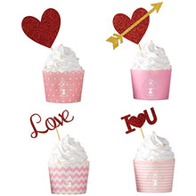 Load image into Gallery viewer, 24pcs Red Heart Cupcake topper Glitter Red Heart Cupake Toppers Picks Cake Topper Decoration for Sweet Love Theme Wedding Engagement,Valentine's Day Bridal Shower Party Cake Decors (24pcs Red Gold heart)