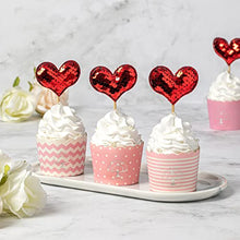 Load image into Gallery viewer, 20 pcs red heart cupcake topper Shiny Fish Scale Sequins Cake Topper Decoration for Sweet Love Theme Wedding Engagement,Valentine's Day Bridal Shower Party Cake Decors (20pcs Red heart)
