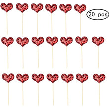 Load image into Gallery viewer, 20 pcs red heart cupcake topper Shiny Fish Scale Sequins Cake Topper Decoration for Sweet Love Theme Wedding Engagement,Valentine's Day Bridal Shower Party Cake Decors (20pcs Red heart)