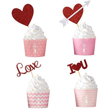 Load image into Gallery viewer, 24pcs Red Heart Cupcake topper Glitter Red Heart Cupake Toppers Picks Cake Topper Decoration for Sweet Love Theme Wedding Engagement,Valentine's Day Bridal Shower Party Cake Decors (24pcs Red heart)