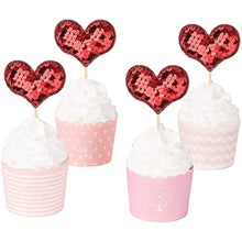 Load image into Gallery viewer, 20 pcs red heart cupcake topper Shiny Fish Scale Sequins Cake Topper Decoration for Sweet Love Theme Wedding Engagement,Valentine's Day Bridal Shower Party Cake Decors (20pcs Red heart)