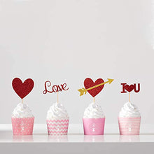 Load image into Gallery viewer, 24pcs Red Heart Cupcake topper Glitter Red Heart Cupake Toppers Picks Cake Topper Decoration for Sweet Love Theme Wedding Engagement,Valentine's Day Bridal Shower Party Cake Decors (24pcs Red Gold heart)