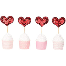 Load image into Gallery viewer, 20 pcs red heart cupcake topper Shiny Fish Scale Sequins Cake Topper Decoration for Sweet Love Theme Wedding Engagement,Valentine's Day Bridal Shower Party Cake Decors (20pcs Red heart)