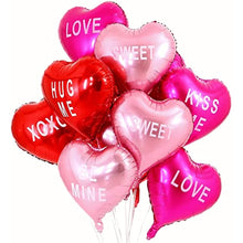 Load image into Gallery viewer, 12 pcs Heart Balloons,18" Foil Love Balloons Mylar Balloons, XOXO LOVE SWEET BE MINE heart balloons Valentines Day Decorations Balloons for Valentines Day,Propose Marriage,Wedding Party,Wedding Décor Anniversary Backdrop & Birthday Party Supplies (TEXT HE