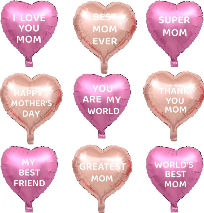 18 Pcs Mother’s Day Party Balloons Kit Decorations 16 inch Foil Balloon Set Happy Mother's Day Best Mom Balloon Set Heart Shape Set Decoration for Mother's Day Decoration (ROSE GOLD PINK)